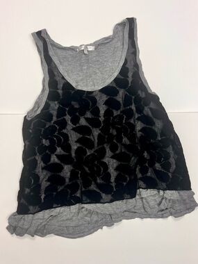 Just Ginger Grey Tank Top with Lace Overlay Ruffled hem